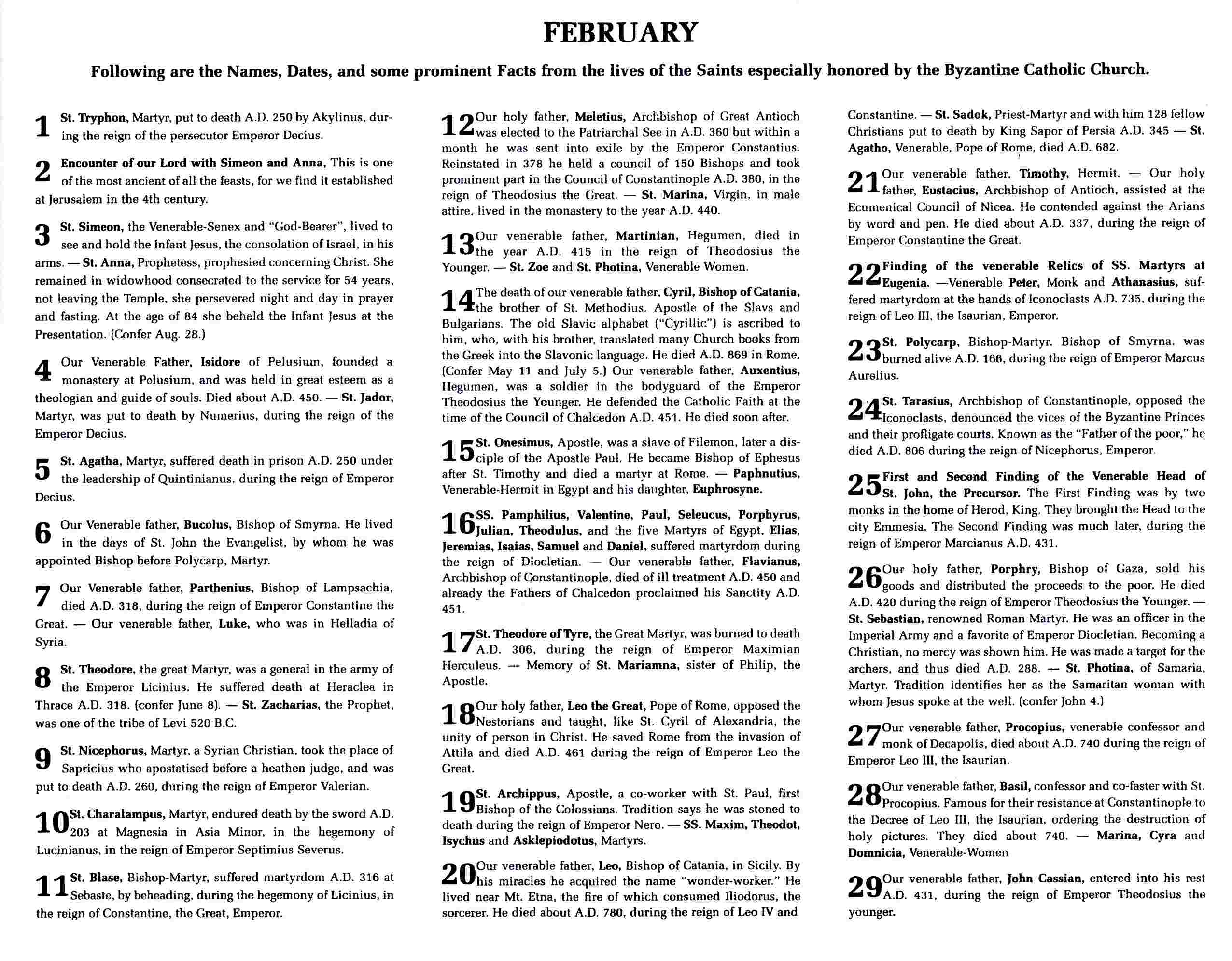 Info about the Saints of the month