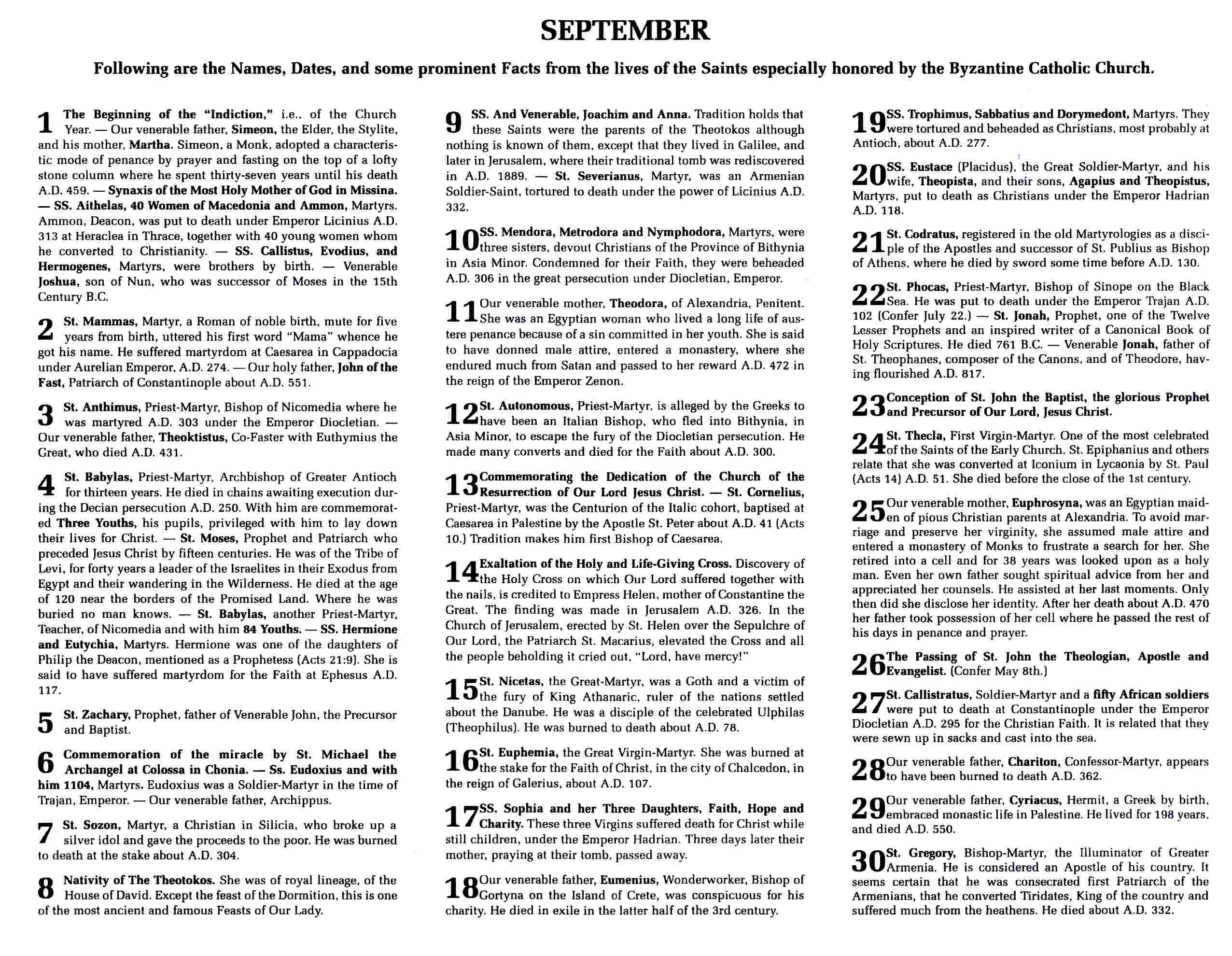 Info about the Saints of the month